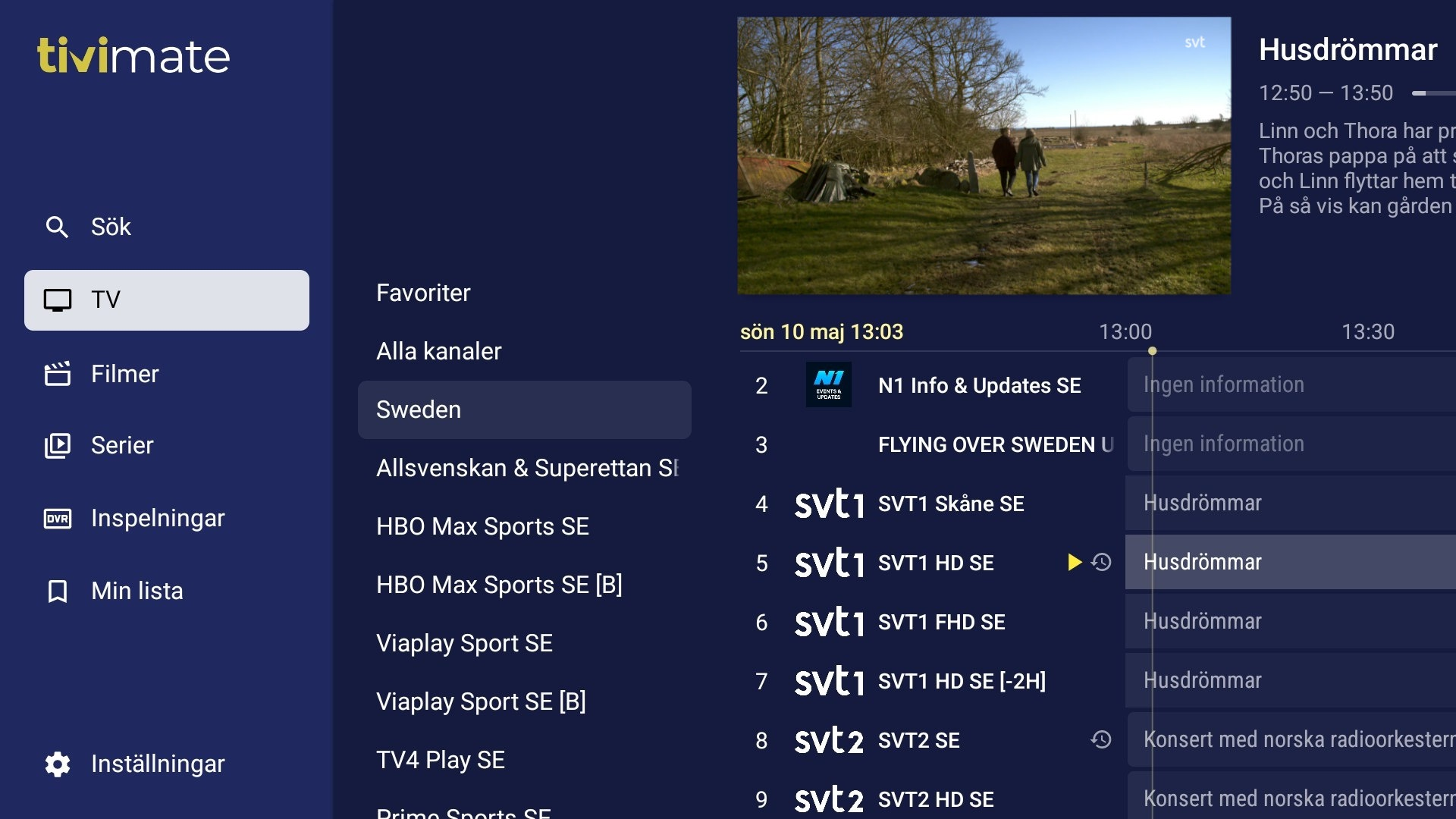 Svensk IPTV Screenshot 1 - Live TV Meny